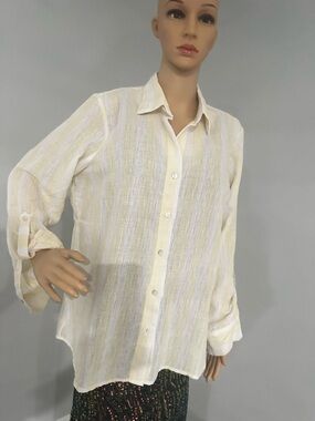 Women's Yellow & White Striped Button-Down Shirt